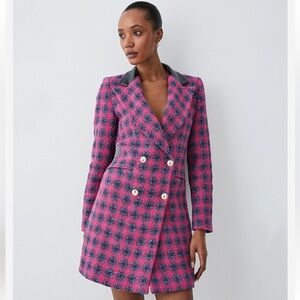 NWT - Never Worn! Karen Millen Italian Check Boucle Tailored Tux Mini Dress